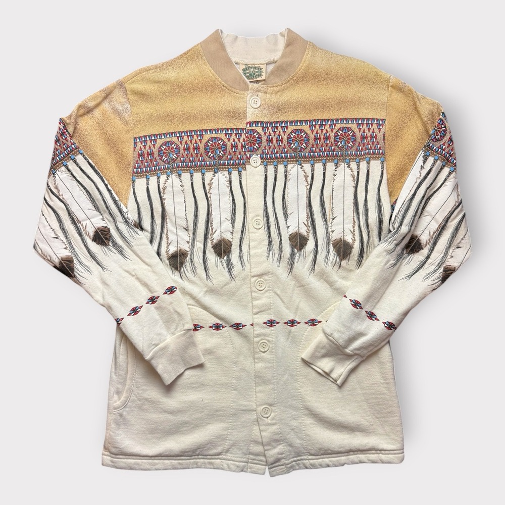 Fred Harvey Trading Company Southwestern Feather Graphic Button Sweatshirt S USA